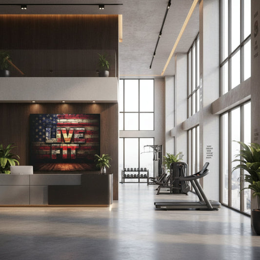 American Pride Canvas Wall Art - Live Fit Decor -  Fitness Motivation - Patriotic Gift - USA Flag Artwork - Red White Blue -