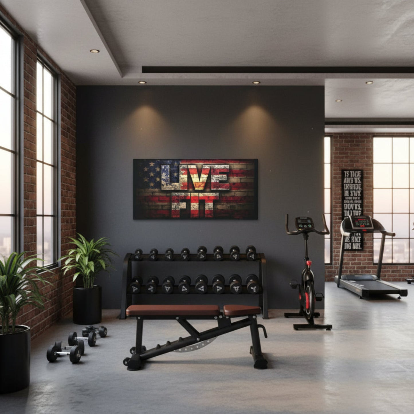 American Pride Canvas Wall Art - Live Fit Decor -  Fitness Motivation - Patriotic Gift - USA Flag Artwork - Red White Blue -