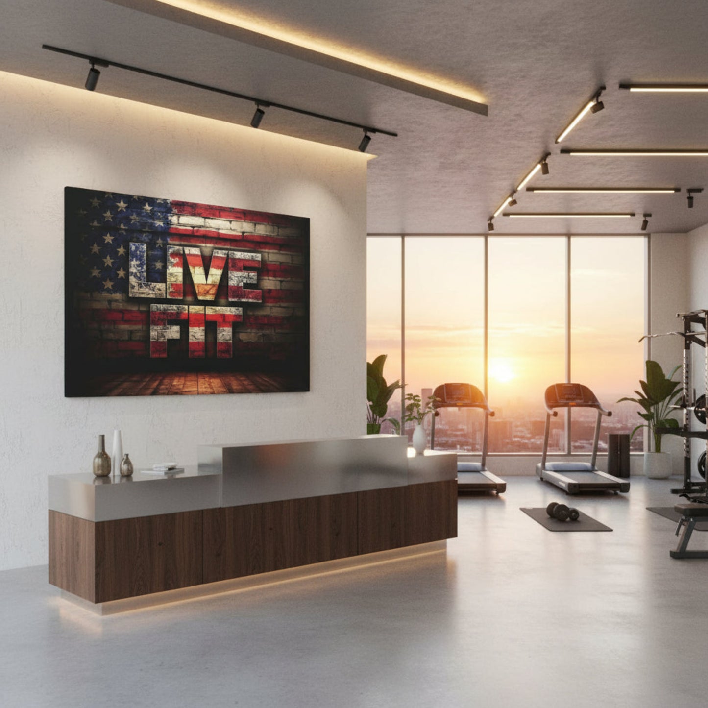 American Pride Canvas Wall Art - Live Fit Decor -  Fitness Motivation - Patriotic Gift - USA Flag Artwork - Red White Blue -