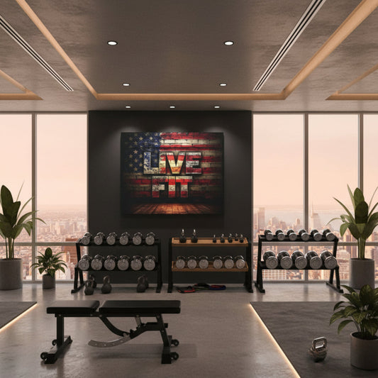 American Pride Canvas Wall Art - Live Fit Decor -  Fitness Motivation - Patriotic Gift - USA Flag Artwork - Red White Blue -