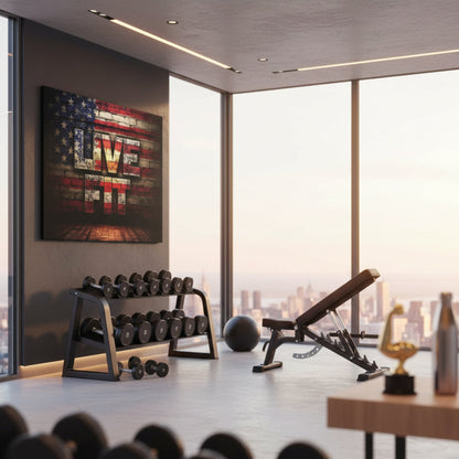 American Pride Canvas Wall Art - Live Fit Decor -  Fitness Motivation - Patriotic Gift - USA Flag Artwork - Red White Blue -