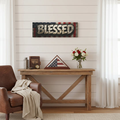 Blessed -  Vintage American Flag - Red White & Blue - Canvas Wall Art - Patriotic Home Decor -  Inspirational Gift -  Rustic Wall Decor -  Americana Artwork -