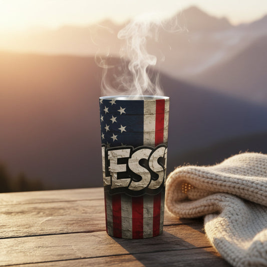 Blessed Patriotic Tumbler 20oz - Freedom Gift, Travel Mug, Outdoor Use, BBQ Accessory, Veterans Day, Memorial Day