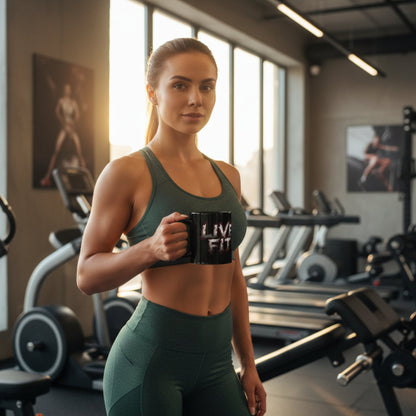 Ceramic Black Mug - LIVE FIT Design -  11oz - 15oz - Fitness