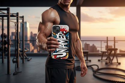 Person holding an Untamed phone case with a cityscape in the background.