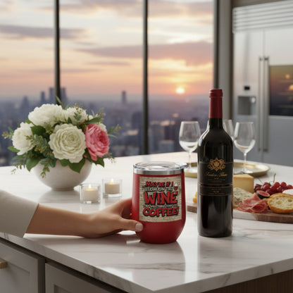 Funny - Maybe If I Blow On This Wine They Will Think That It’s Coffee! - Wine Tumbler - 12oz - Perfect Gift for Wine Lovers - Holiday Gift - Coffee Enthusiasts - Party Favor - Birthday Gift -  Home Bar Accessory