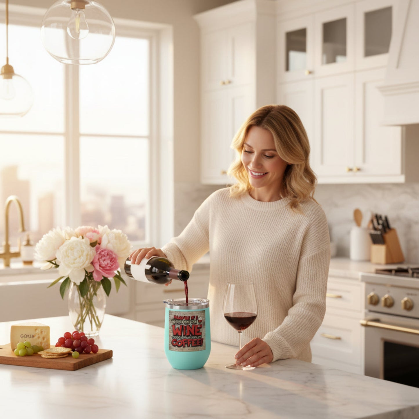 Funny - Maybe If I Blow On This Wine They Will Think That It’s Coffee! - Wine Tumbler - 12oz - Perfect Gift for Wine Lovers - Holiday Gift - Coffee Enthusiasts - Party Favor - Birthday Gift -  Home Bar Accessory