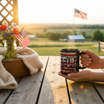 Grateful Print - Against a Vintage American Flag Red White Blue Background Design- Patriotic Mug - 11oz and or 15oz