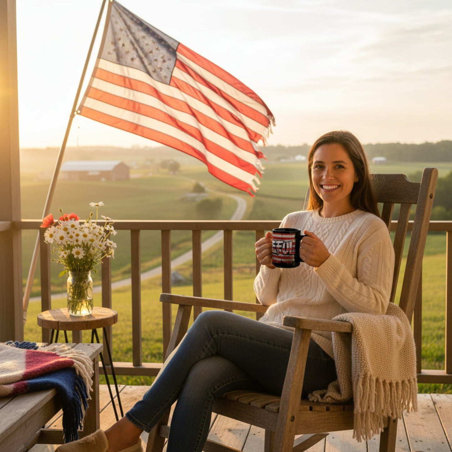 Grateful Print - Against a Vintage American Flag Red White Blue Background Design- Patriotic Mug - 11oz and or 15oz