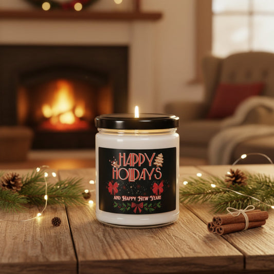 Happy Holidays And Happy New Year - Scented Soy Candles 9oz - 9 Different Aromatic Scents - 1 Unscented - Eco-friendly - Burn Time 50-60 Hours - Cinnamon - Vanilla - Clean Cotton - Apple Harvest +