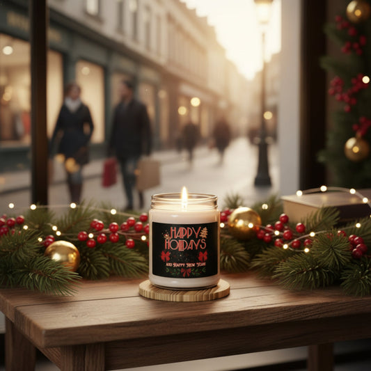 Happy Holidays And Happy New Year - Scented Soy Candles 9oz - 9 Different Aromatic Scents - 1 Unscented - Eco-friendly - Burn Time 50-60 Hours - Cinnamon - Vanilla - Clean Cotton - Apple Harvest +