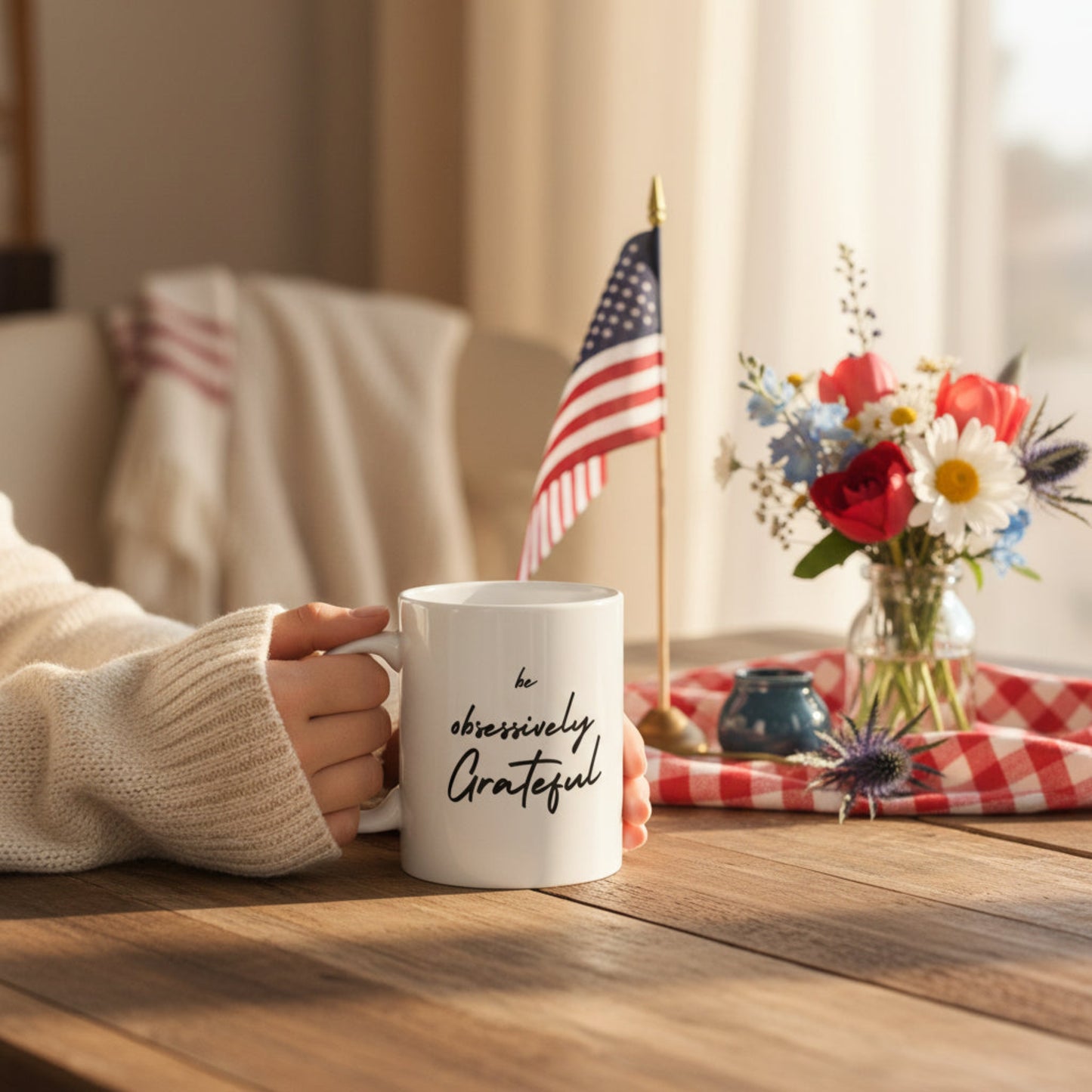 Be Obsessively Grateful Mug - White Ceramic Coffee Cup 11oz 15oz