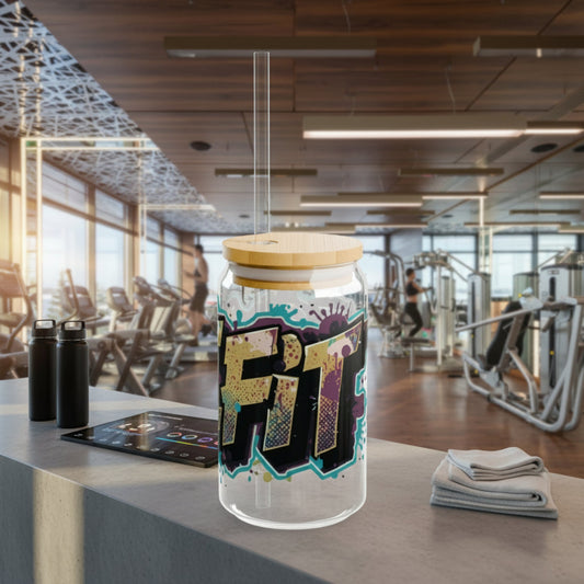 LIVE FIT - Graffiti Art Sipper Glass - 16oz - Unique Drinkware - Cool Gift - Summer Beverage - Eco-Friendly - Stylish Decor - Fitness