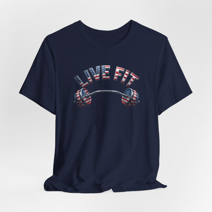 LIVE FIT American Flag Barbell T-Shirt | Patriotic Gym Tee – LIVE FIT
