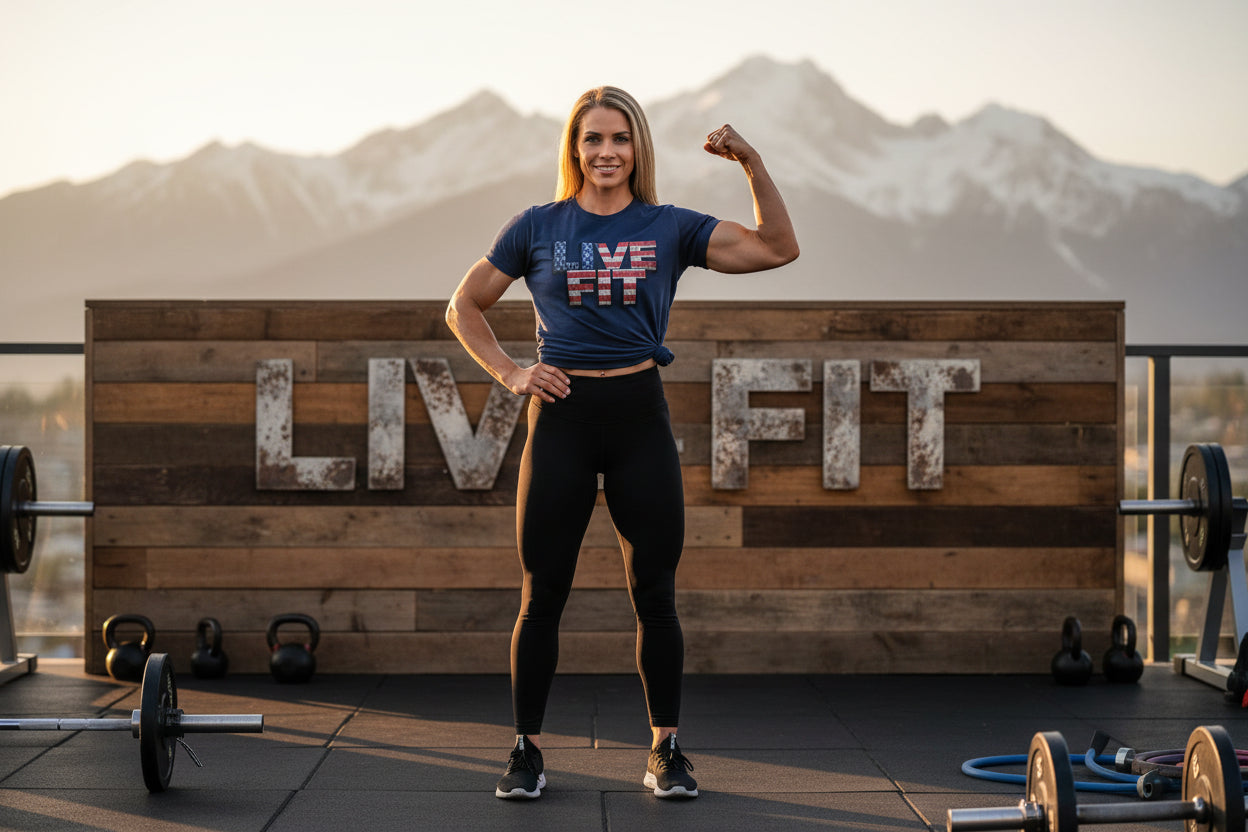 LIVE FIT Patriotic T-Shirt - American Flag Red White Blue - Unisex Fitness Tee