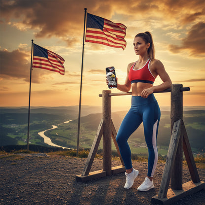 A tough phone case featuring a patriotic design with a bald eagle in the foreground and the text 'LET'S DO THIS!' The background is a combination of red, white, and blue.