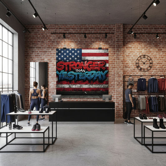 Motivational Stronger Than Yesterday Wall Art Poster, Home Decor, Strength Quote, Inspirational Gift, American Flag Design