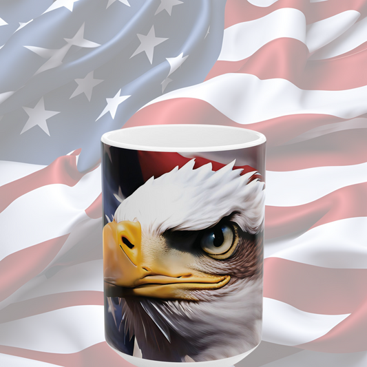 💥 Patriotic 💥 Red White & Blue 💥 American Flag 💥 Bald Eagle 💥 Ceramic Mug Design 💥 Sizes 11oz. 💥 15oz. 💥