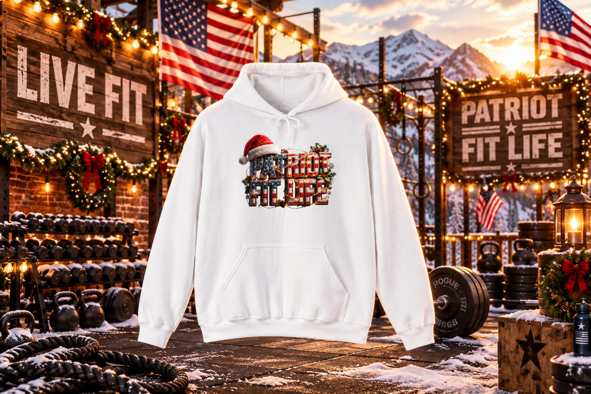 Patriot Fit Life Christmas Hoodie - Santa Hat Flag Lettering | Unisex S-5XL