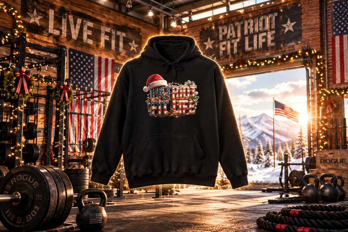 Patriot Fit Life Christmas Hoodie - Santa Hat Flag Lettering | Unisex S-5XL