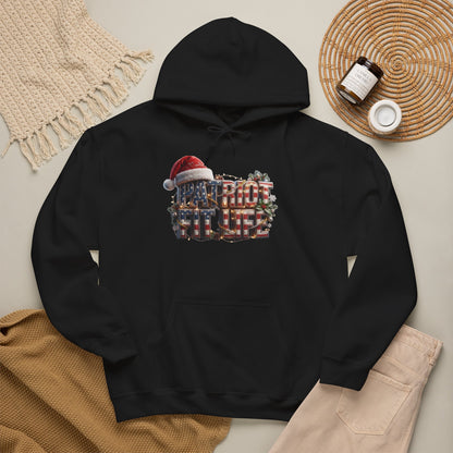 Patriot Fit Life Christmas Hoodie - Santa Hat Flag Lettering | Unisex S-5XL