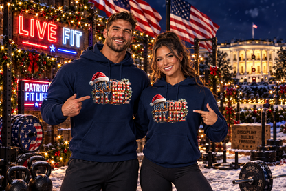 Patriot Fit Life Christmas Hoodie - Santa Hat Flag Lettering | Unisex S-5XL