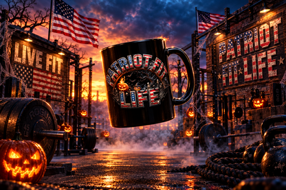 Patriot Fit Life Halloween Mug - Haunted Graveyard Flag Design | 11oz & 15oz