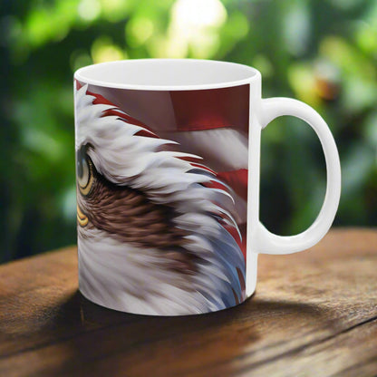Patriotic Red White & Blue Mug - American Flag & Bald Eagle - 11oz/15oz - 4th of July Gift