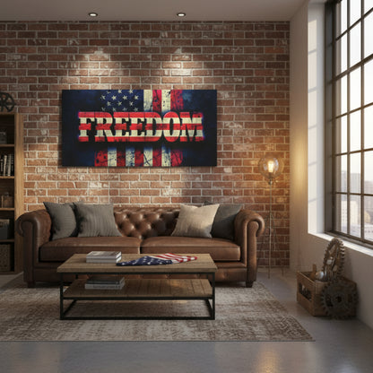 Patriotic - Gallery Wrapped - Wall Art Print - Freedom Design Canvas Decor - American Flag - Red White & Blue Artwork - Christmas Gifts - Independence Day Decoration - Home Gallery Piece -