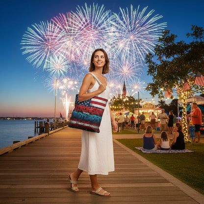 Patriotic Red White Blue Tote Bag - Stronger Than Yesterday - American Flag - Perfect for Fourth of July - Gym - Beach - Shopping - Gifts