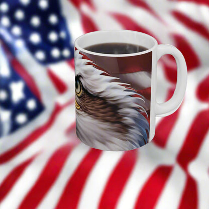 Patriotic Red White & Blue Mug - American Flag & Bald Eagle - 11oz/15oz - 4th of July Gift