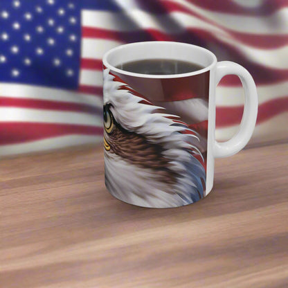 Patriotic Red White & Blue Mug - American Flag & Bald Eagle - 11oz/15oz - 4th of July Gift
