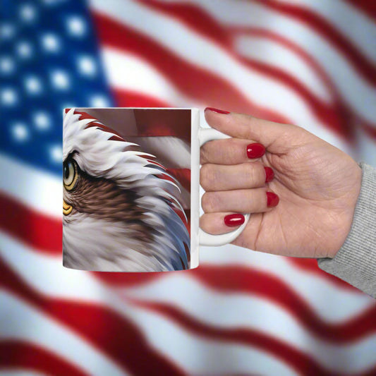 💥 Patriotic 💥 Red White & Blue 💥 American Flag 💥 Bald Eagle 💥 Ceramic Mug Design 💥 Sizes 11oz. 💥 15oz. 💥