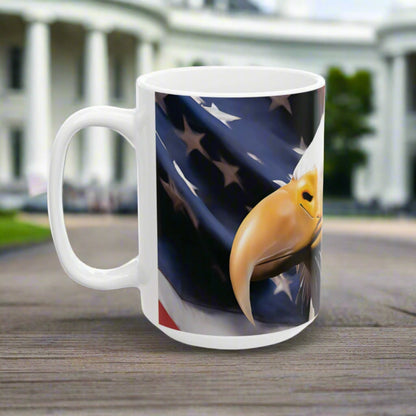 Patriotic Red White & Blue Mug - American Flag & Bald Eagle - 11oz/15oz - 4th of July Gift