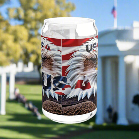 💥Patriotic 💥 USA 💥  Bald Eagles 💥 16oz 💥 Sipper Glass💥 with BPA-Free Tritan Straw & 💥 Bamboo Lid 💥