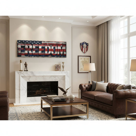 Patriotic Vintage American Flag Canvas Wall Art -  Freedom Decor -  Rustic Home Decor -  Americana Wall Art -  Independence Day Decoration -  Red White & Blue Art -