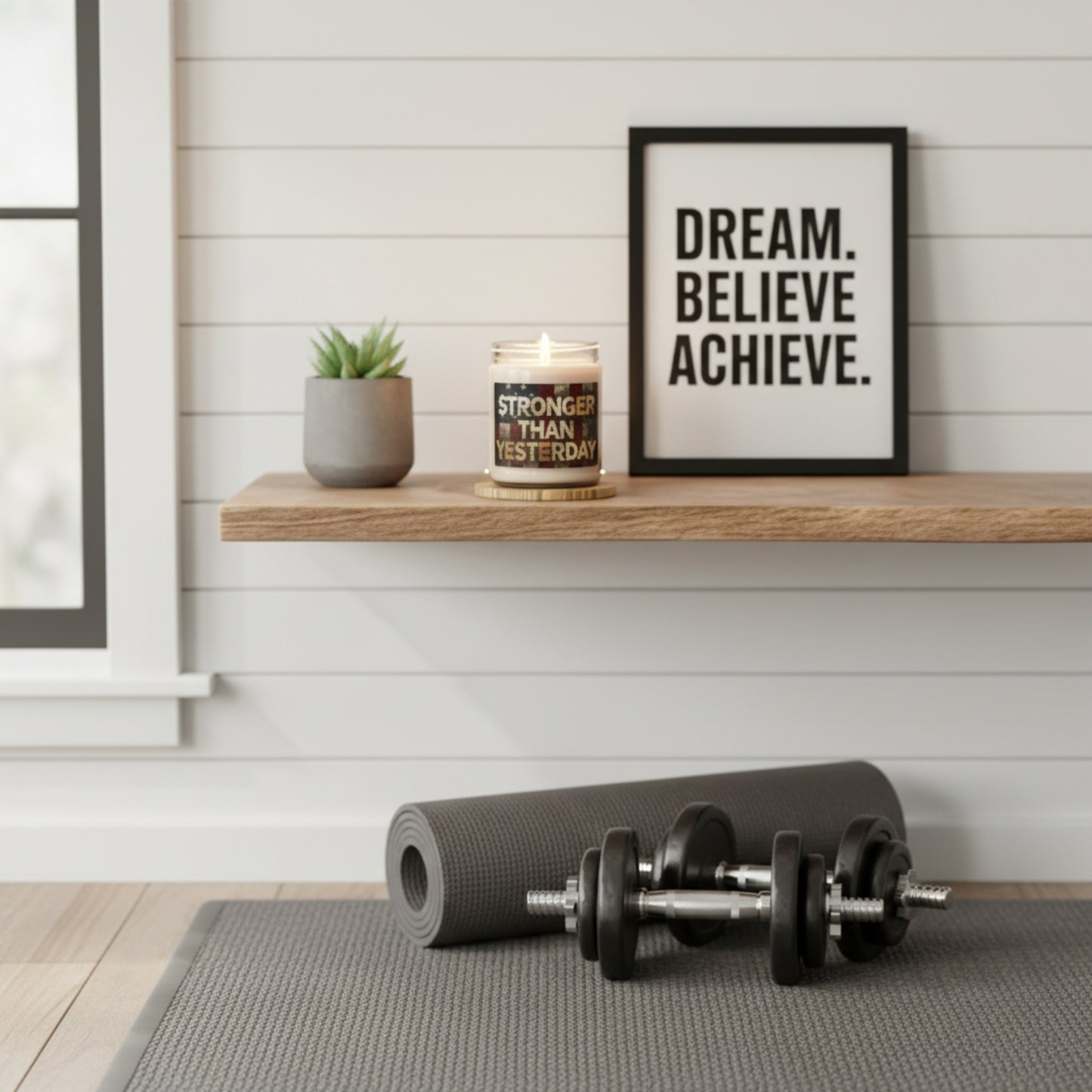 Scented Soy 9oz Candles - Stronger Than Yesterday Print - Vintage American Flag Background - Red White & Blue