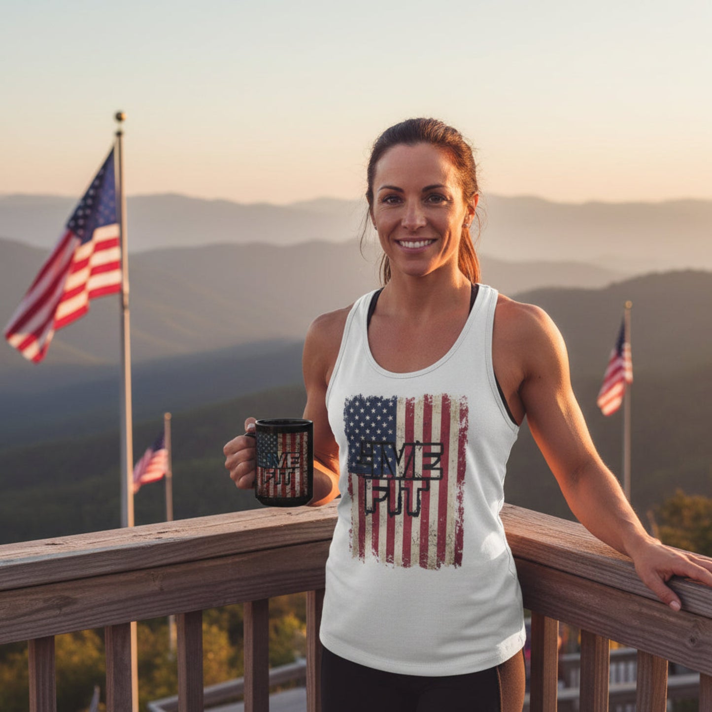 LIVE FIT Vintage American Flag Mug - Patriotic Fitness Motivation - 11oz/15oz