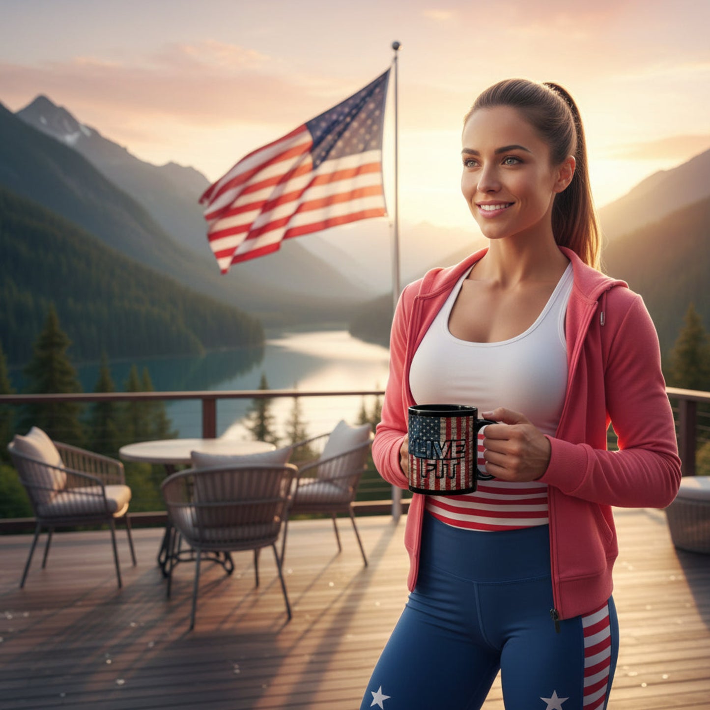 LIVE FIT Vintage American Flag Mug - Patriotic Fitness Motivation - 11oz/15oz