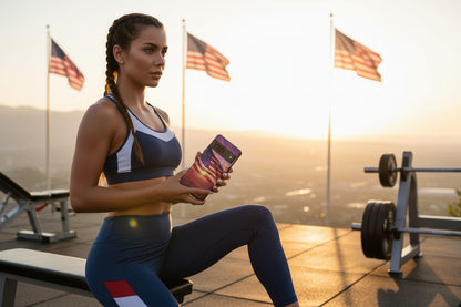 Phone case with American flag at sunset design.