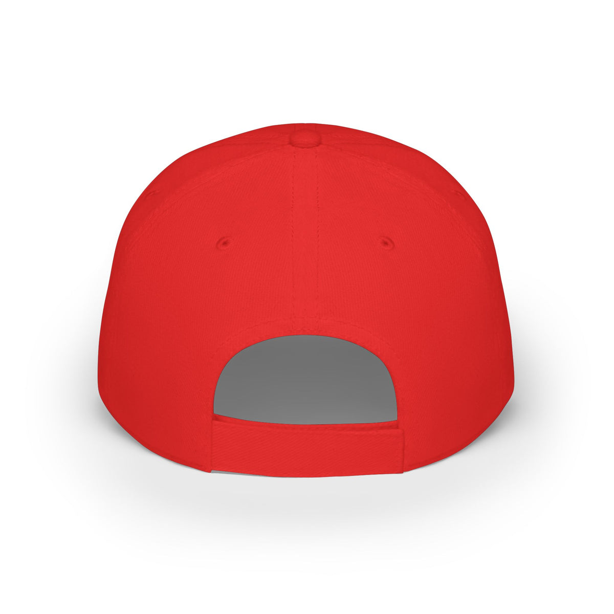 Red cap with a view from behind the hat against a clean white background.