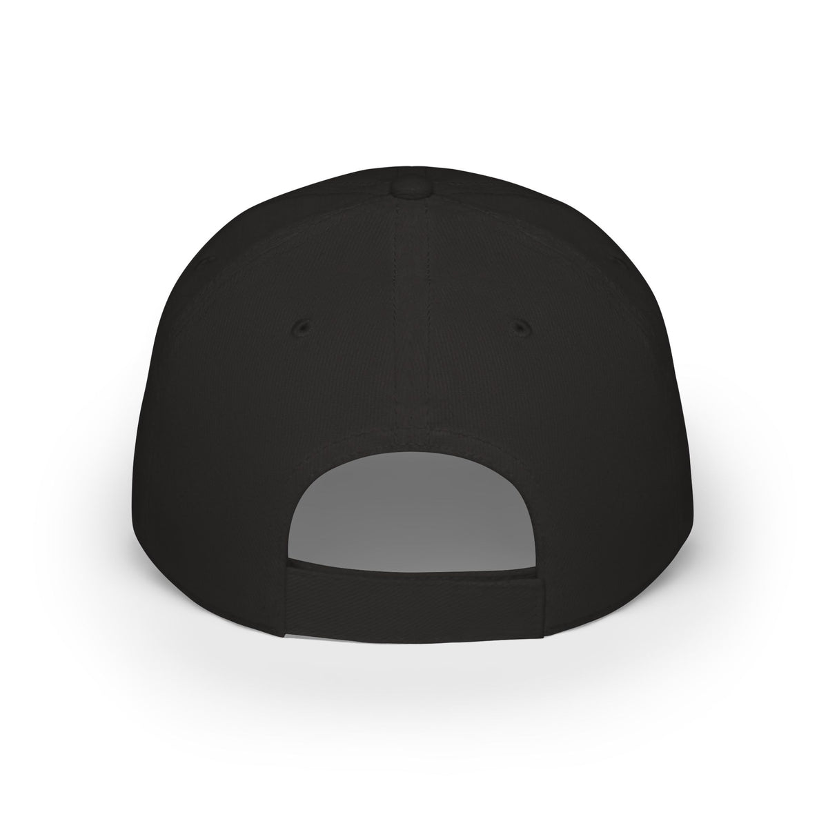 Black cap with a view from behind the hat against a clean white background.