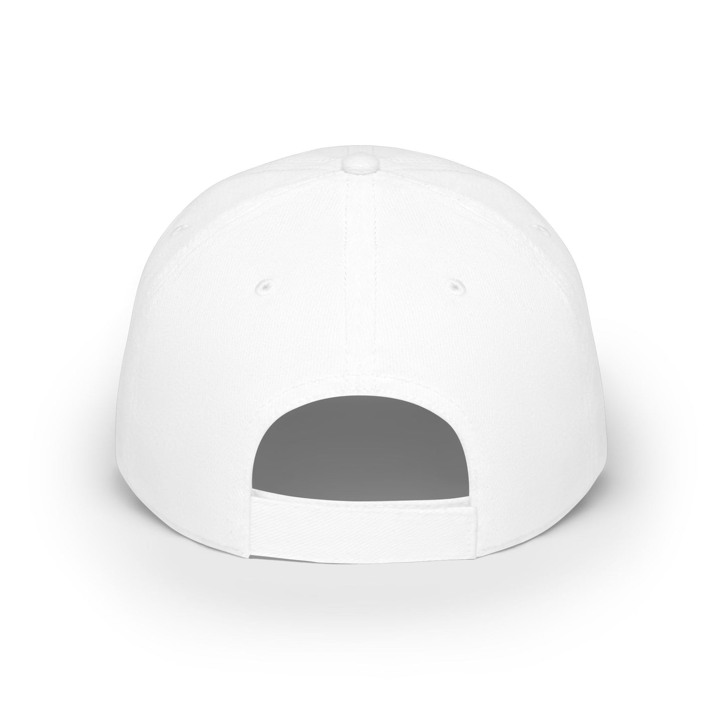 White baseball hat viewed from behind against a clean white background.