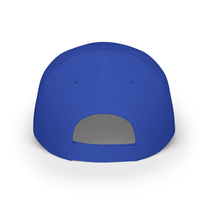 Blue baseball cap view from behind against a clean white background.