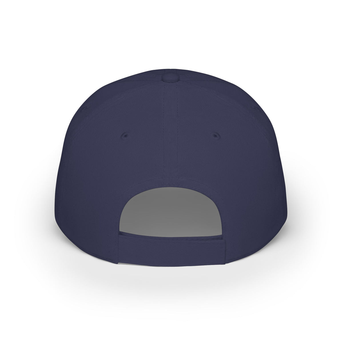 A back view of a navy blue baseball cap against a clean white background.