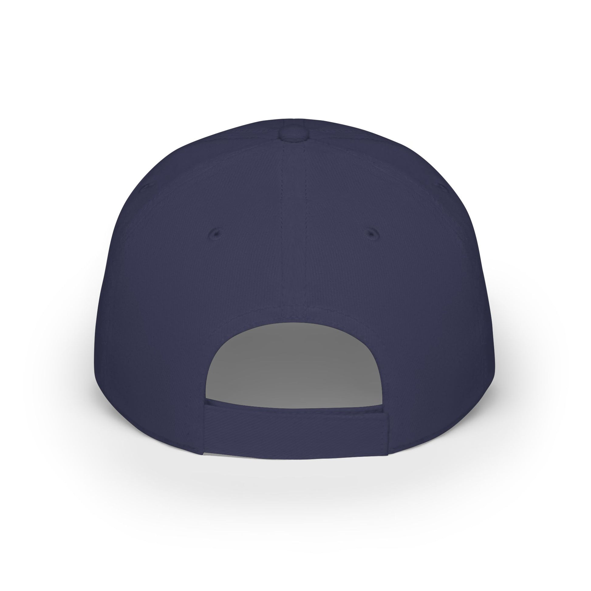 A back view of a navy blue baseball cap against a clean white background.