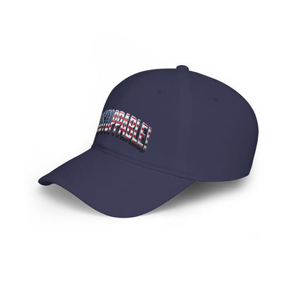 Navy blue cap with 'UNSTOPPABLE!' text on a white background.
