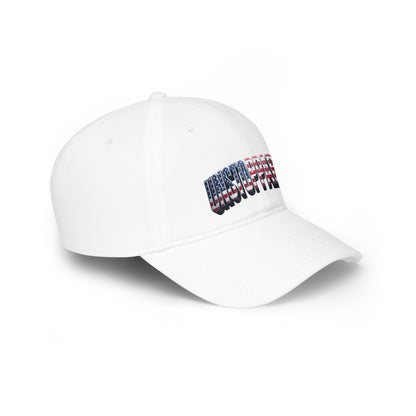 A white baseball cap with a curved brim, featuring a stylized logo on the front that reads 'UNSTOPPABLE!' in red, white, and blue lettering, set against a clean white background.
