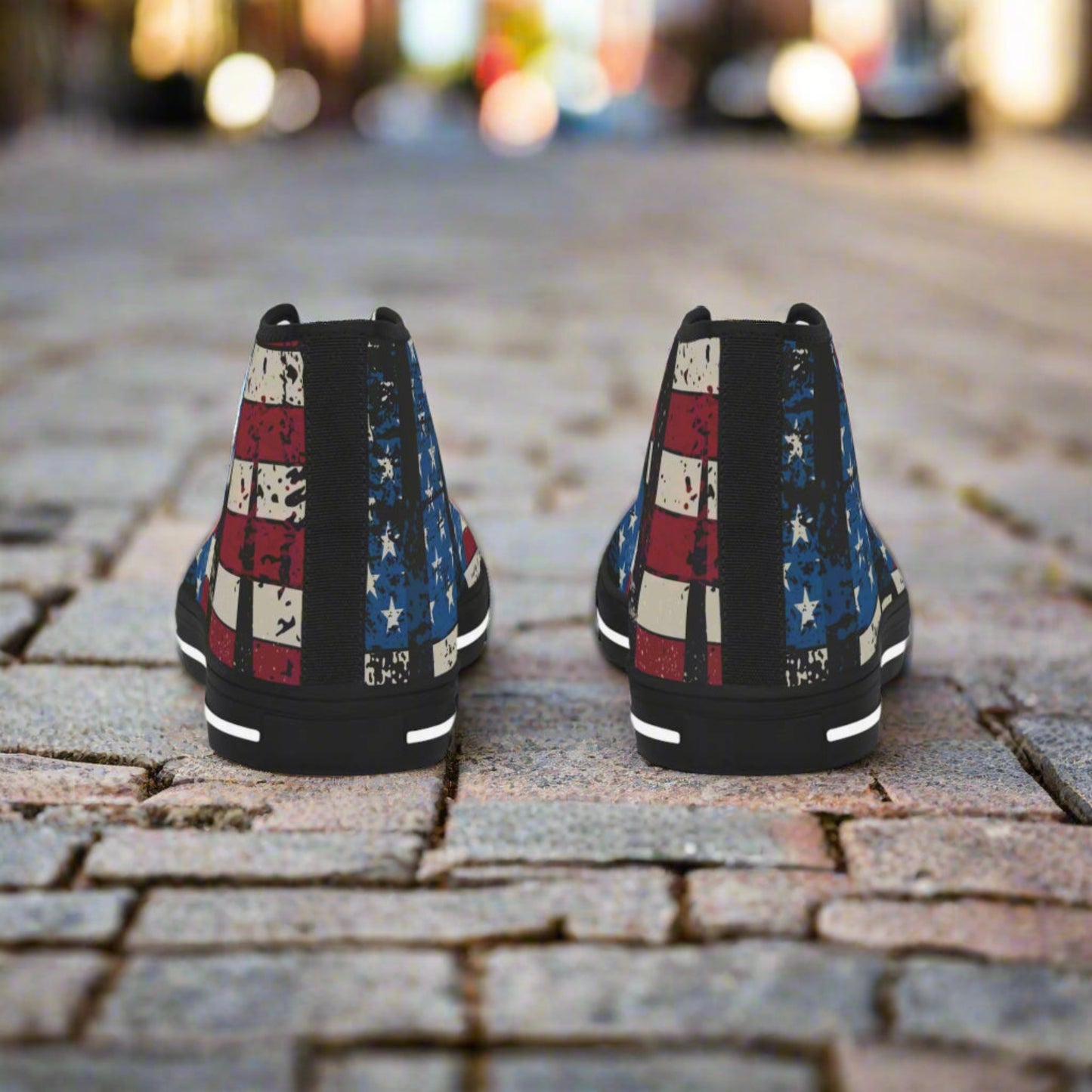 💥USA 💥 Red White & Blue 💥Unisex 💥 High Top Sneakers 💥 Patriotic Vibe 💥 Full Wrap Around Print 💥