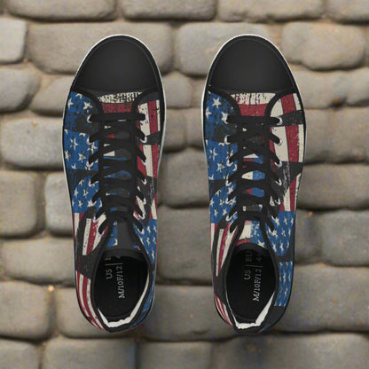 💥USA 💥 Red White & Blue 💥Unisex 💥 High Top Sneakers 💥 Patriotic Vibe 💥 Full Wrap Around Print 💥